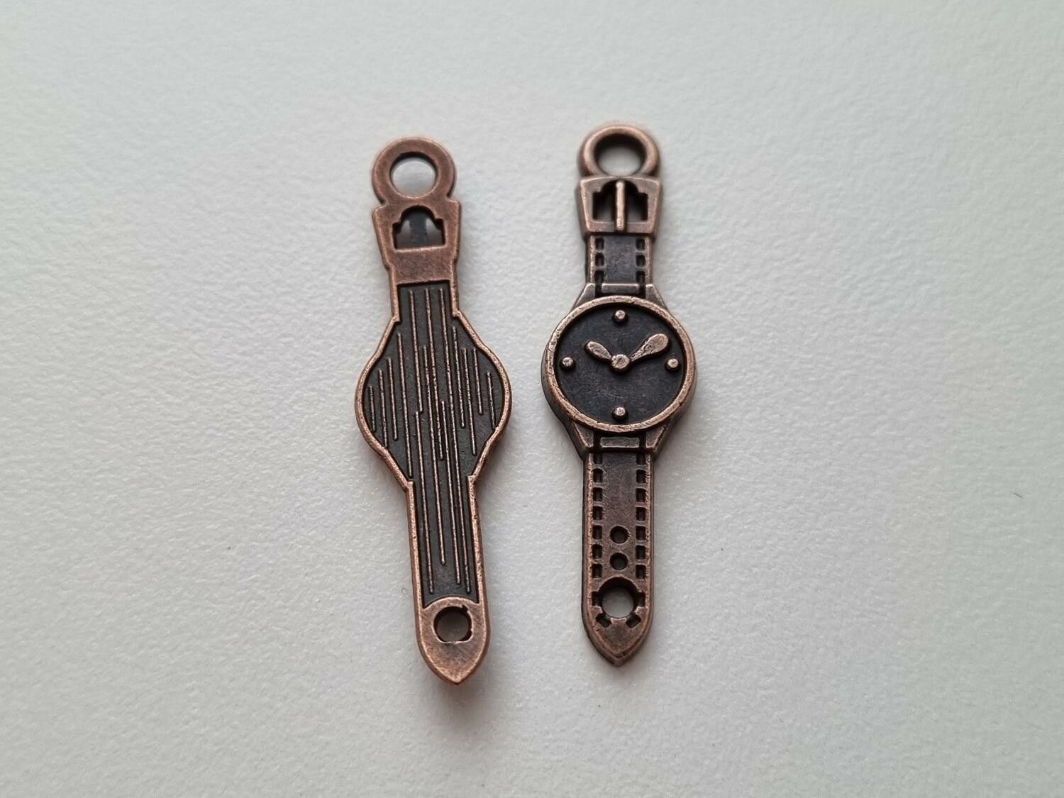 Berlock klockor med armband i steampunk, kopparfärgade klockberlocker