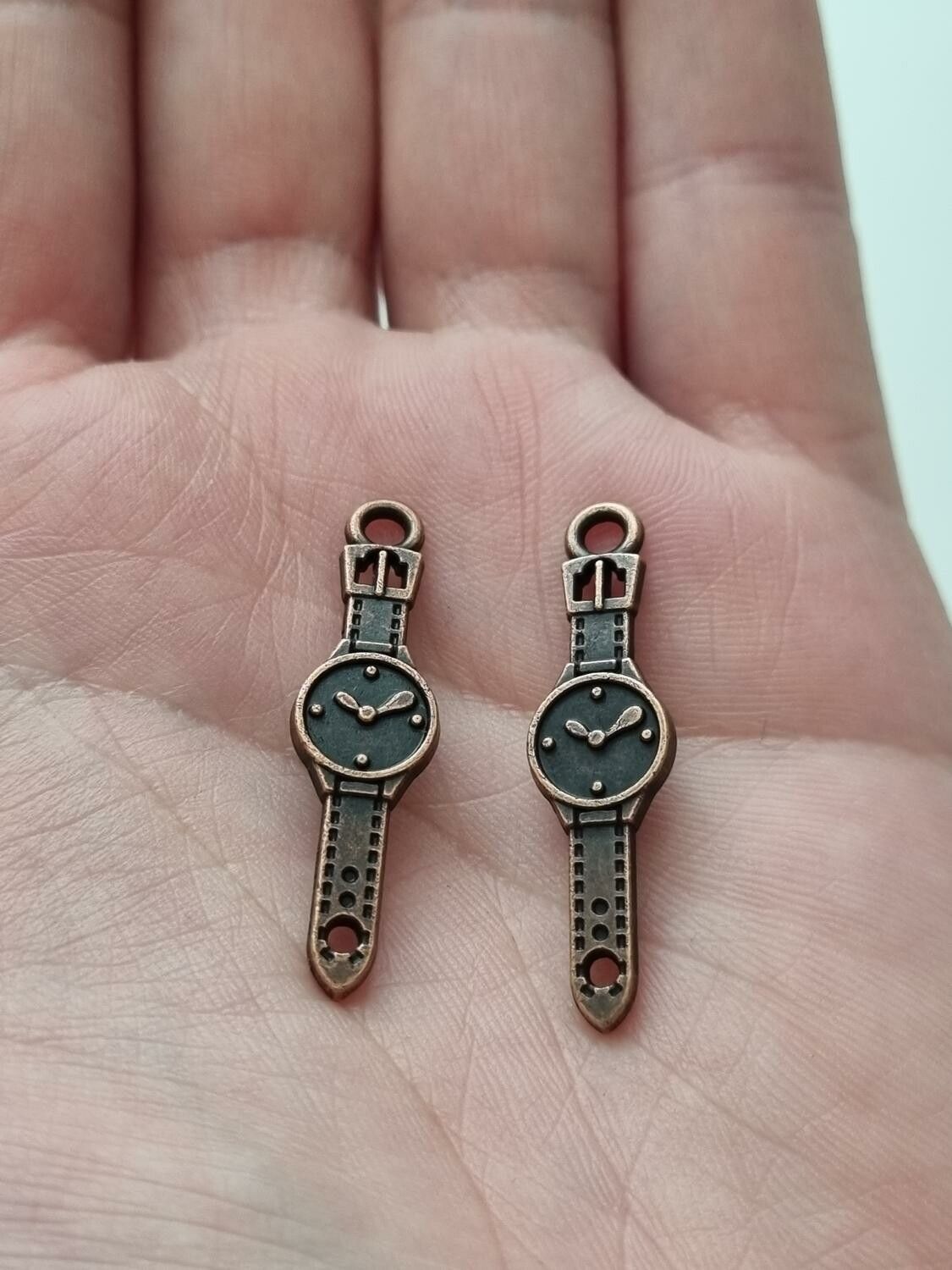 Berlock klockor med armband i steampunk, kopparfärgade klockberlocker