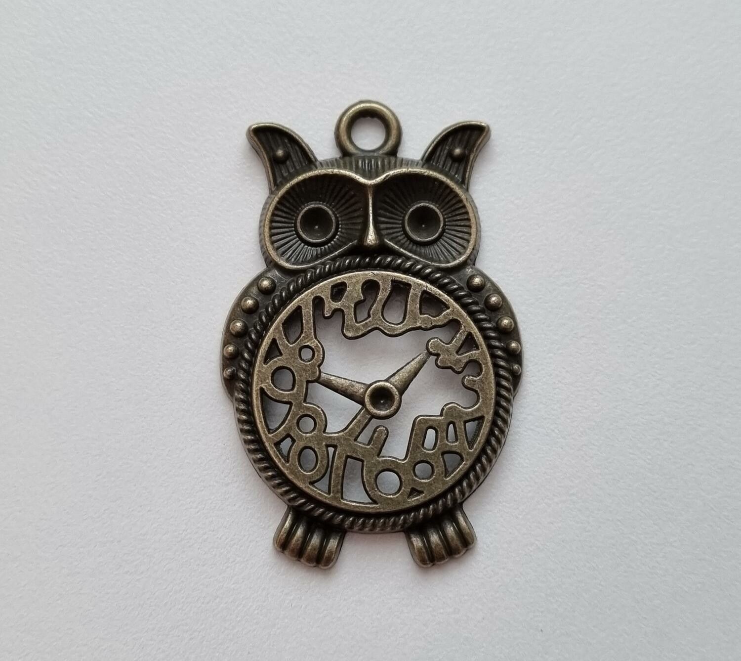 Uggla i steampunk, bronsfärgad klockberlock