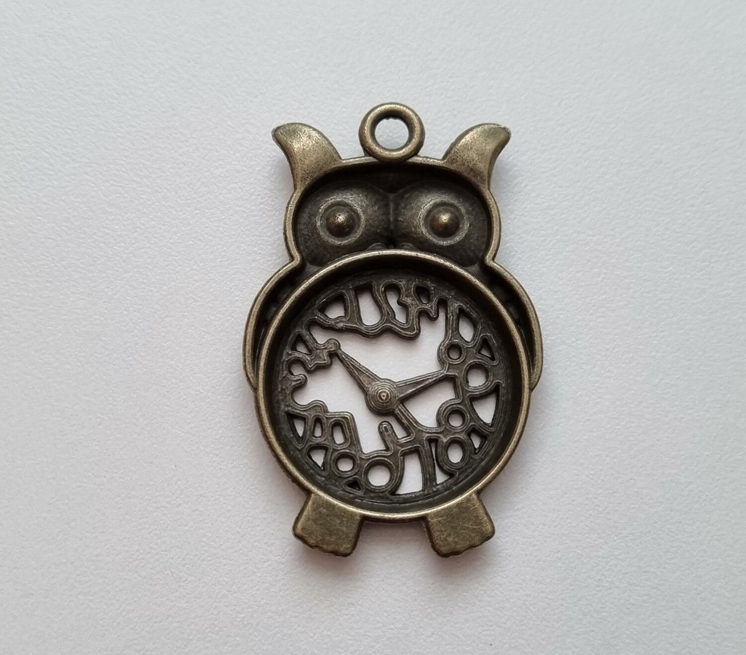 Uggla i steampunk, bronsfärgad klockberlock