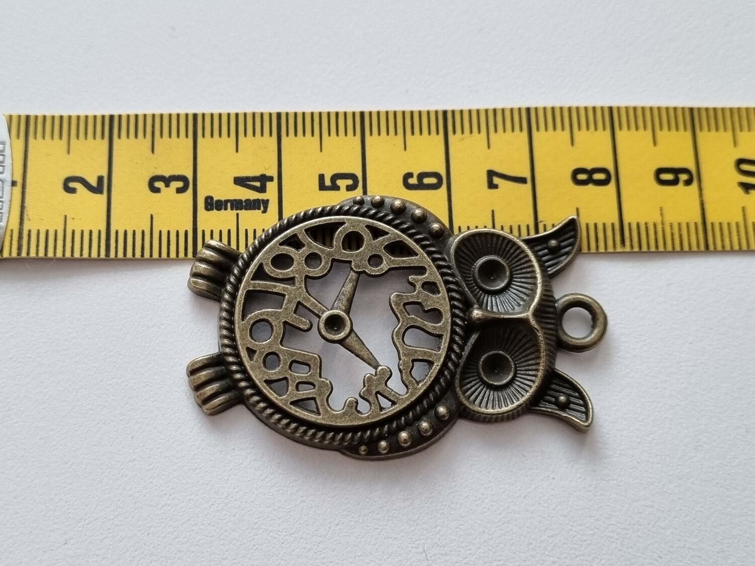 Uggla i steampunk, bronsfärgad klockberlock
