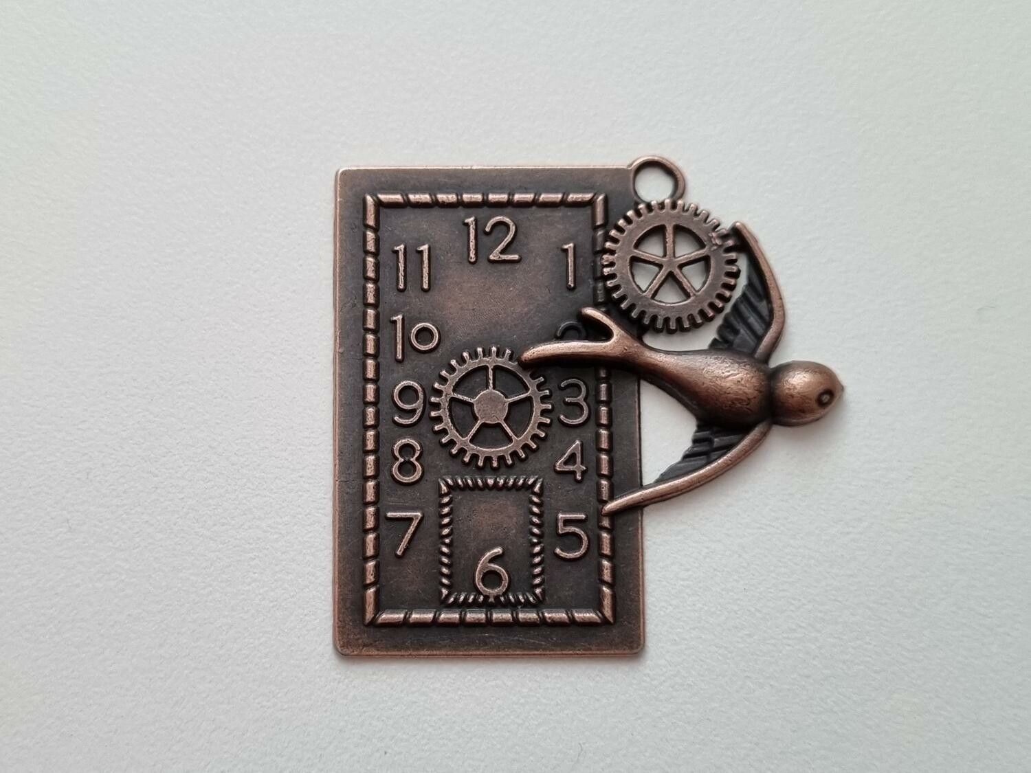 Berlock Klocka i steampunk, kopparfärgad klockberlock