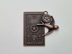 Berlock Klocka i steampunk, kopparfärgad klockberlock