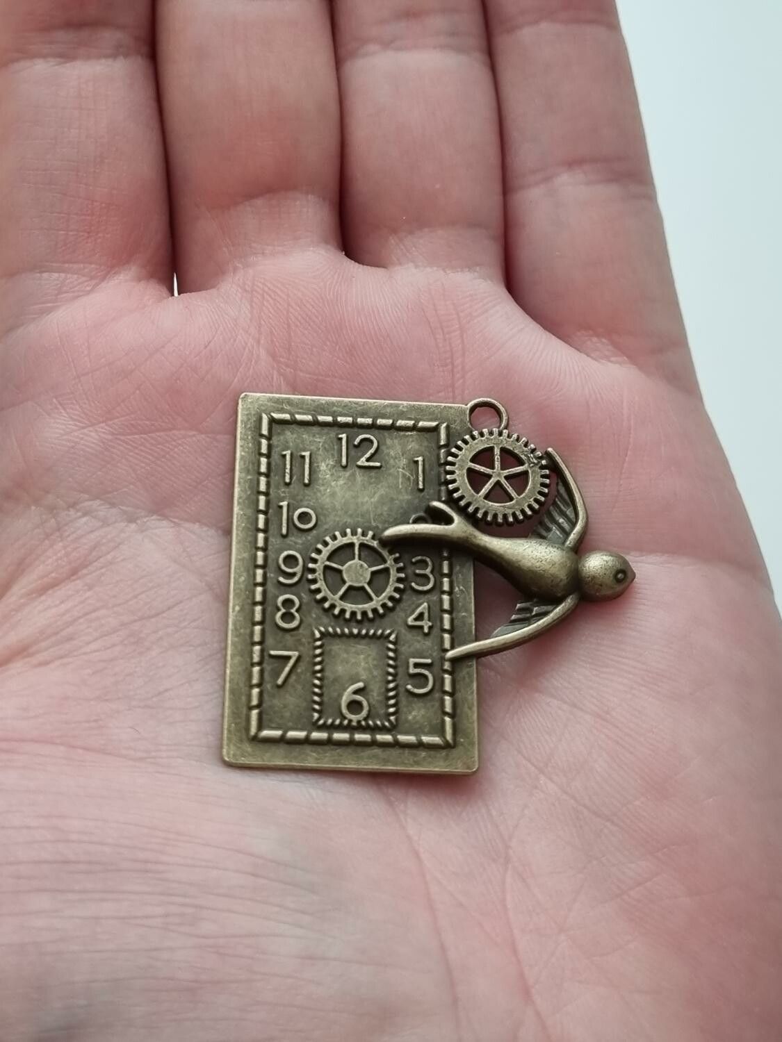 Berlock Klocka i steampunk, bronsfärgad klockberlock
