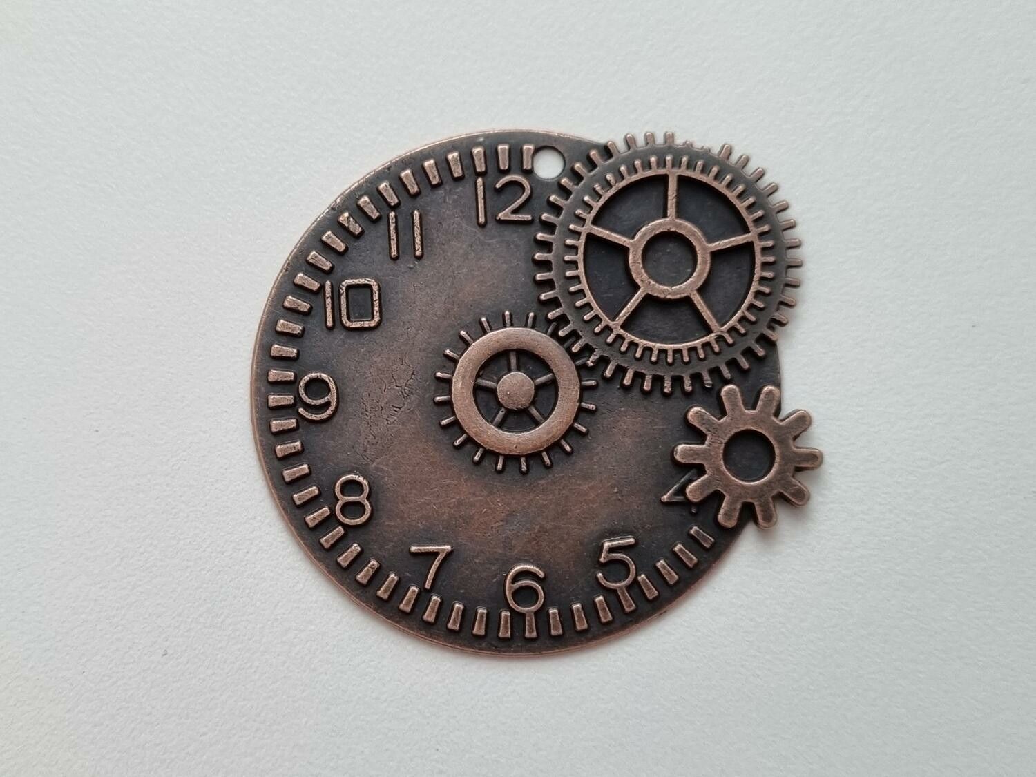 Berlock Klocka i steampunk, kopparfärgad rund klockberlock