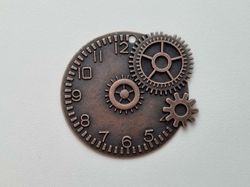 Berlock Klocka i steampunk, kopparfärgad rund klockberlock