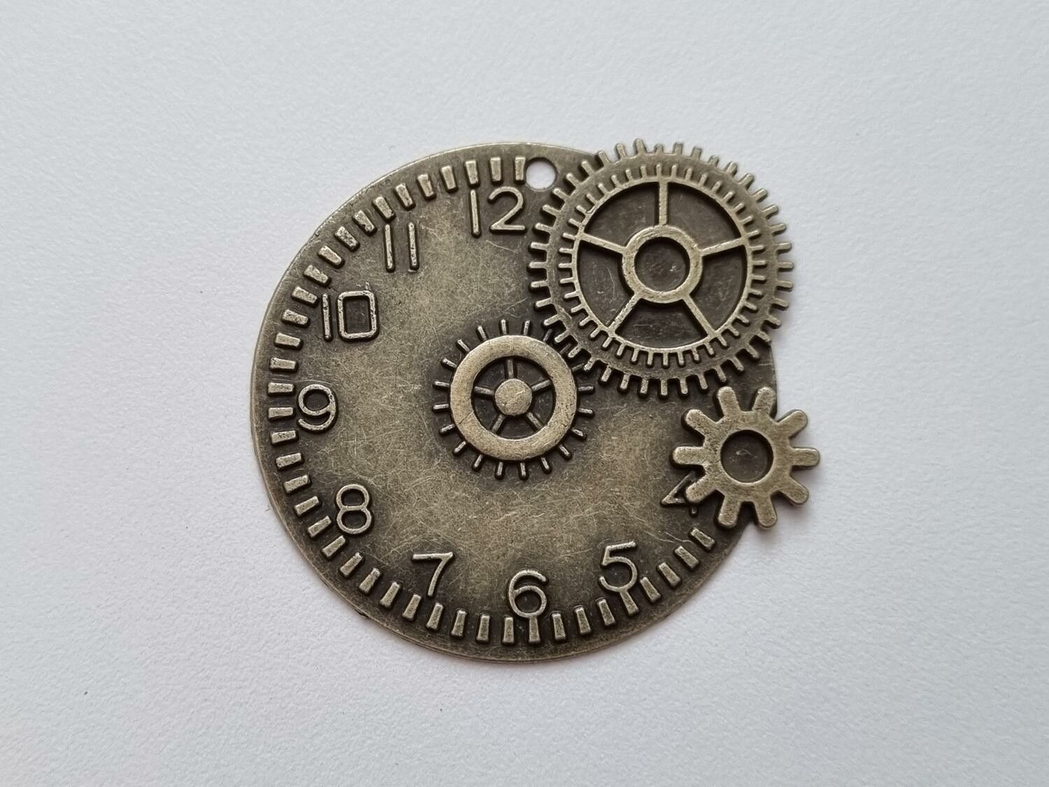 Berlock Klocka i steampunk, bronsfärgad rund klockberlock