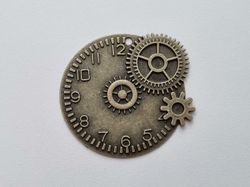 Berlock Klocka i steampunk, bronsfärgad rund klockberlock