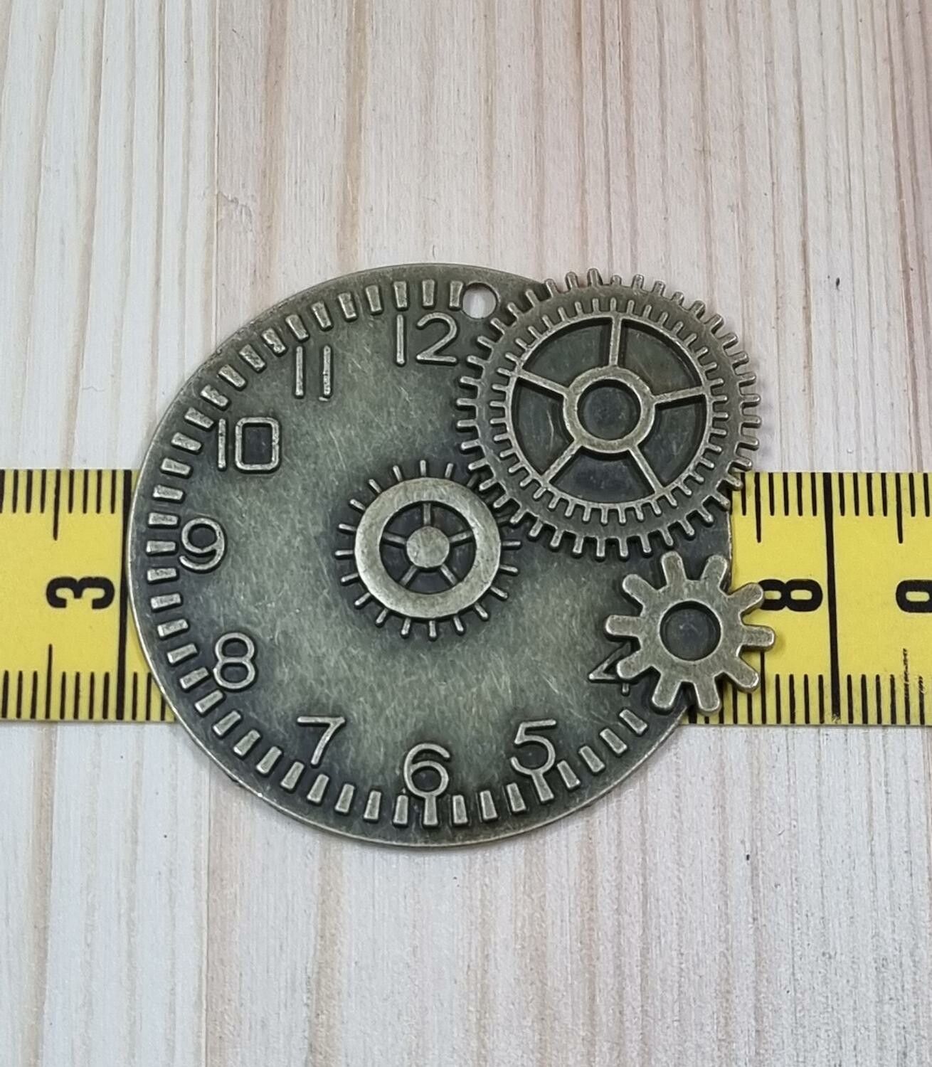 Berlock Klocka i steampunk, bronsfärgad rund klockberlock