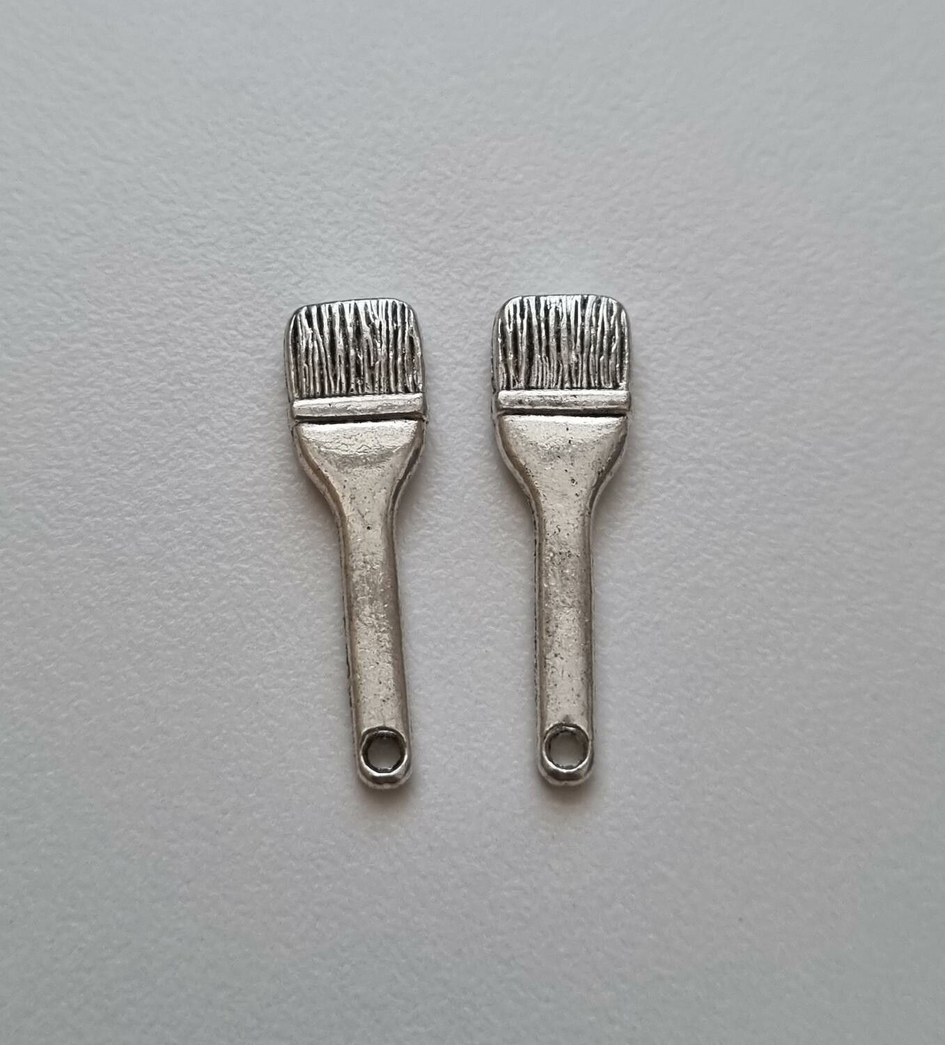 Miniatyr Charms Berlocker Målarpensel, 2 st silverfärgade