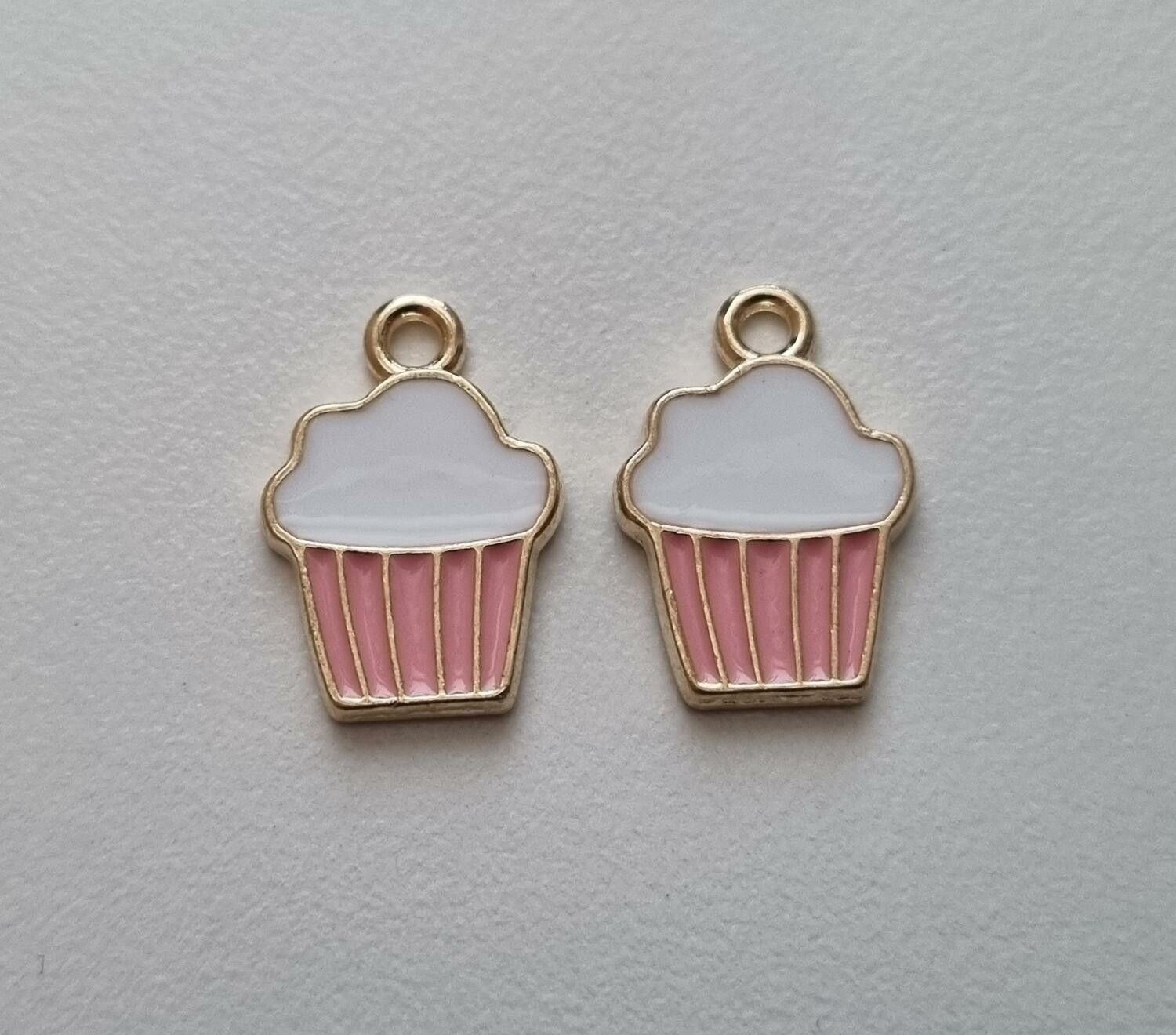 2 st söta cup cakes berlocker (rosa med vit topping)