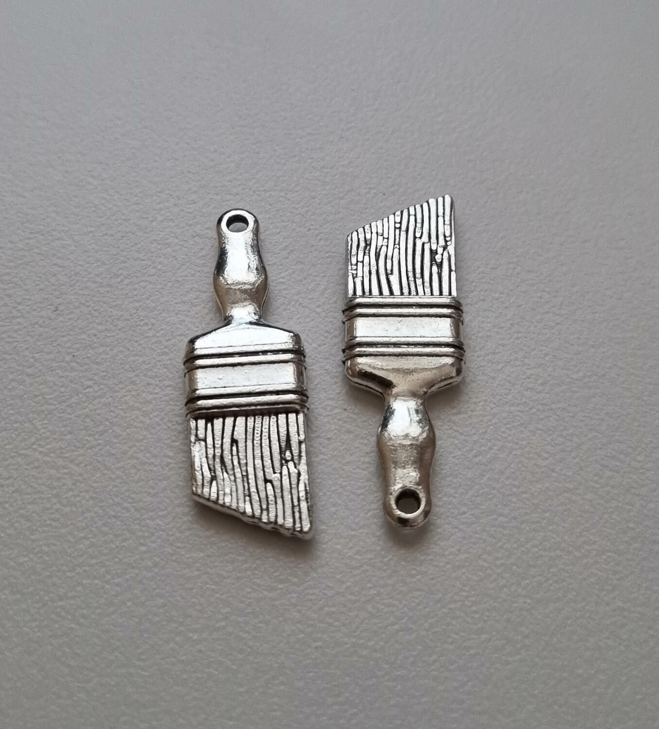 Miniatyr Charms Berlocker Målarpensel, 2 st silverfärgade