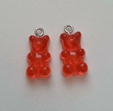 2 st röda Gummibjörnar, miniatyrer berlocker charms