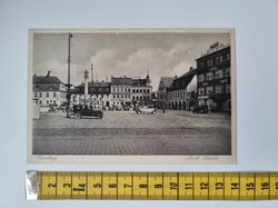 Äldre vykort. Rumburg Markt mit Pestsäule. Ostämplat