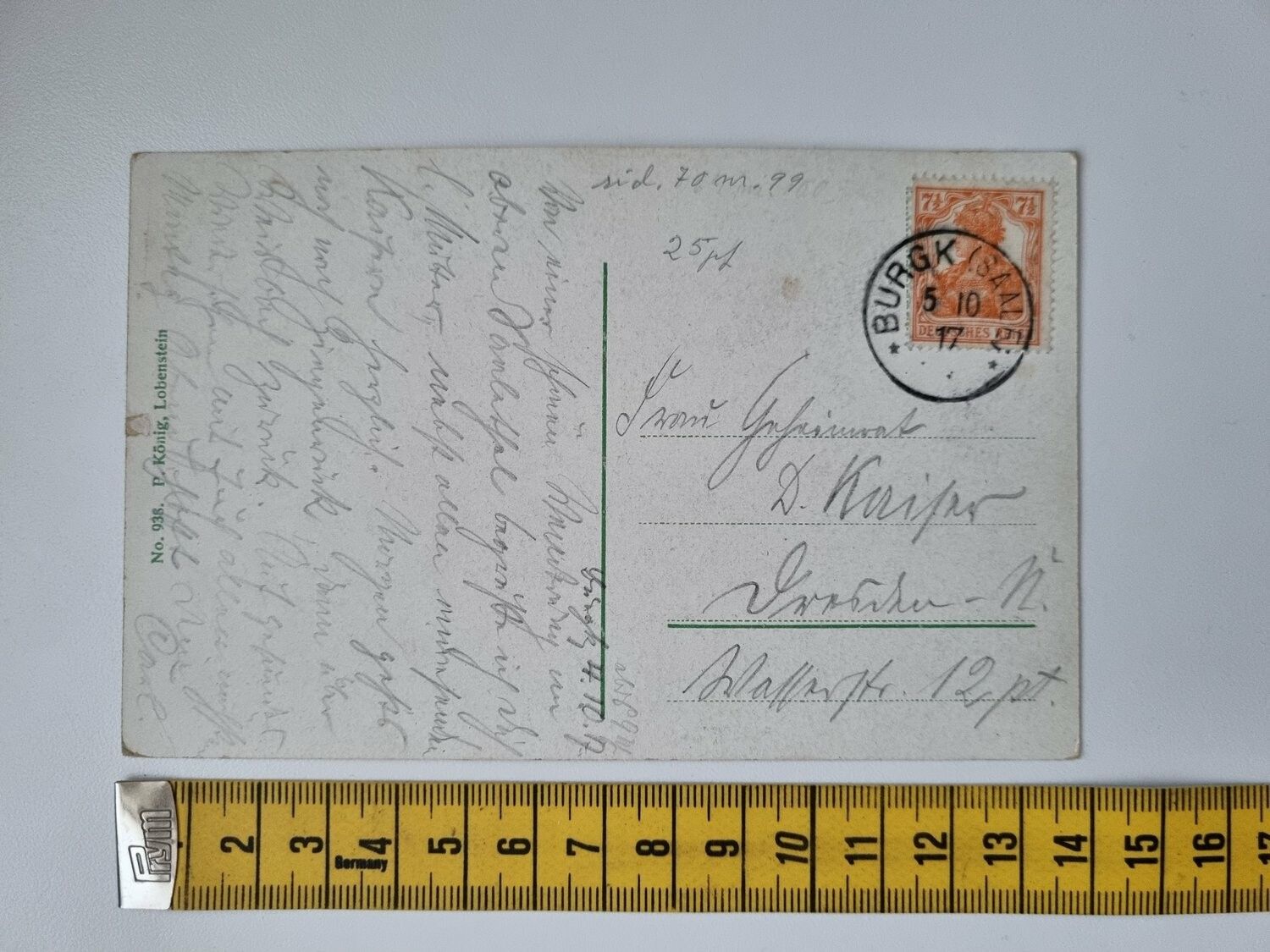 Äldre vykort. Schloß Burgk an der Saale. 1917