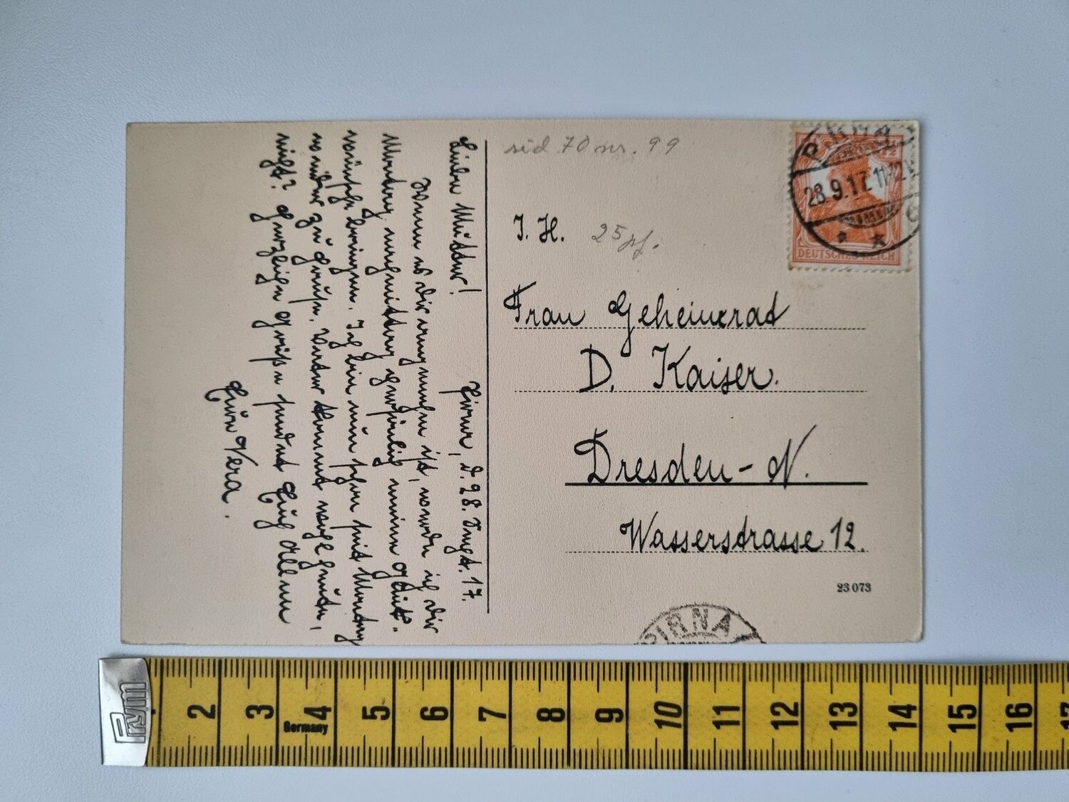 Äldre vykort. Pirna. Ehemaliger Klosterhof an der Schulgasse 1917