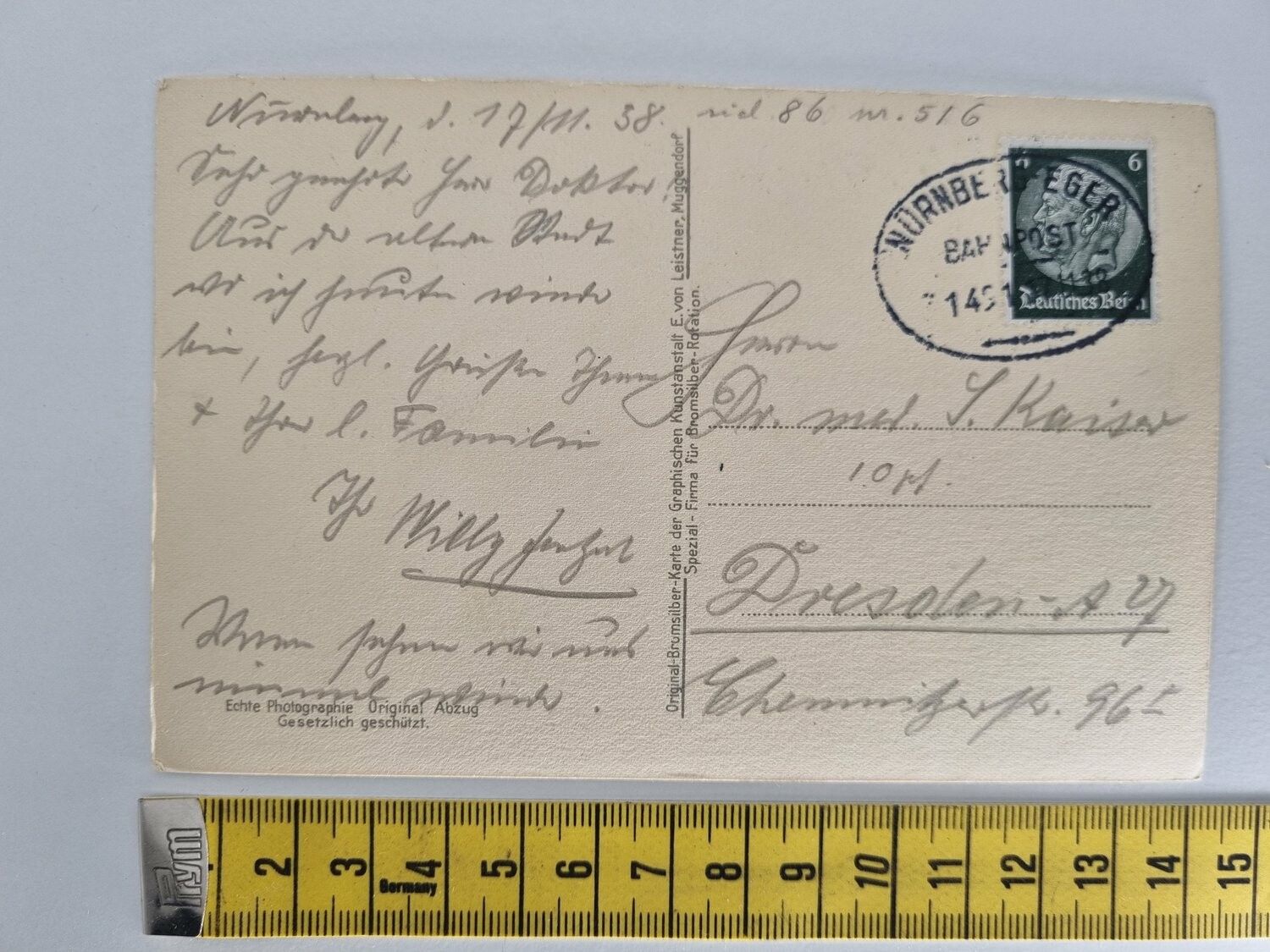 Äldre vykort. Nürnberg. Vestertor-Brück. Stämplat 1938
