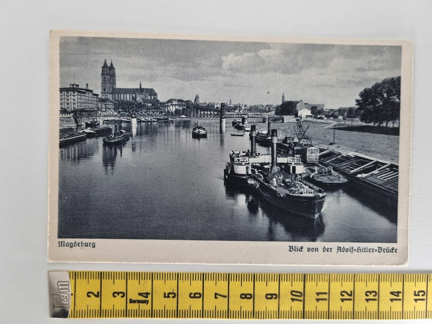Äldre vykort. Magdeburg Bild von der Adolf Hitler-Brücke 1938