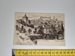 Äldre vykort. Gruss aus Nürnberg. Panorama v. Hallertor