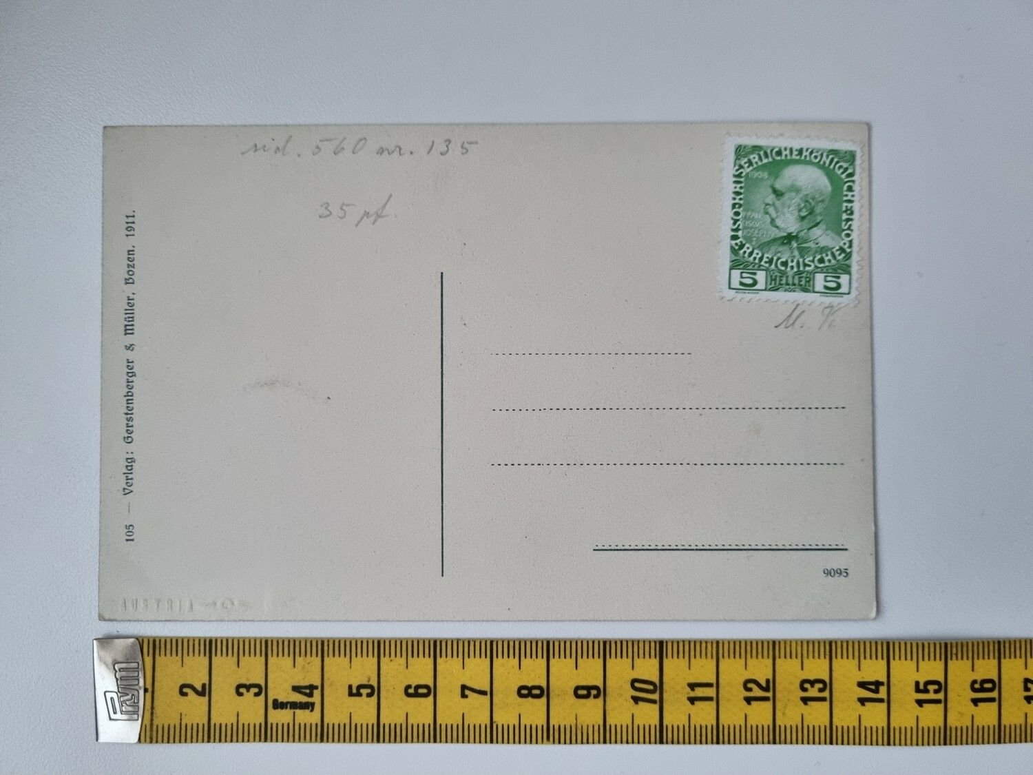 Äldre vykort. Gries-Bozen. Ostämplat (1908, 5 Heller, Kaiser Franz Joseph)