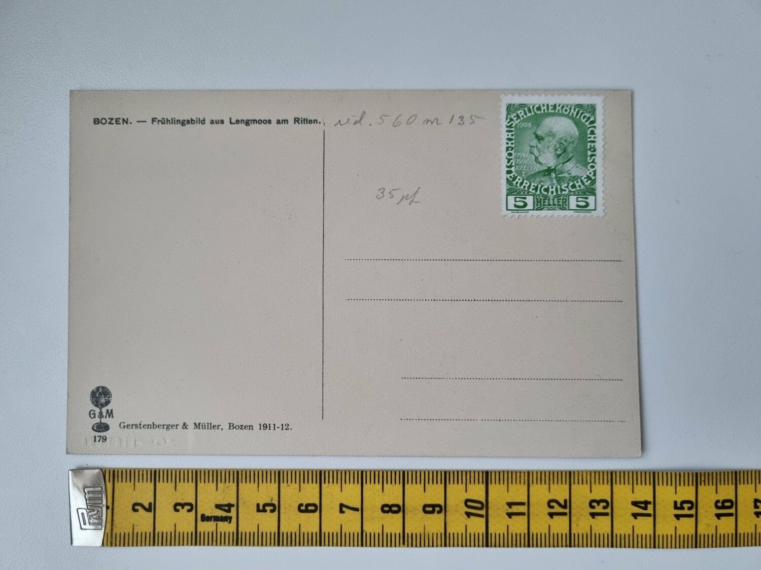 Äldre vykort. Bozen. Ostämplat (1908, 5 Heller, Kaiser Franz Joseph)