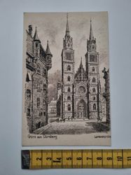 Äldre vykort, Gruss aus Nürnberg Lorenzkirche