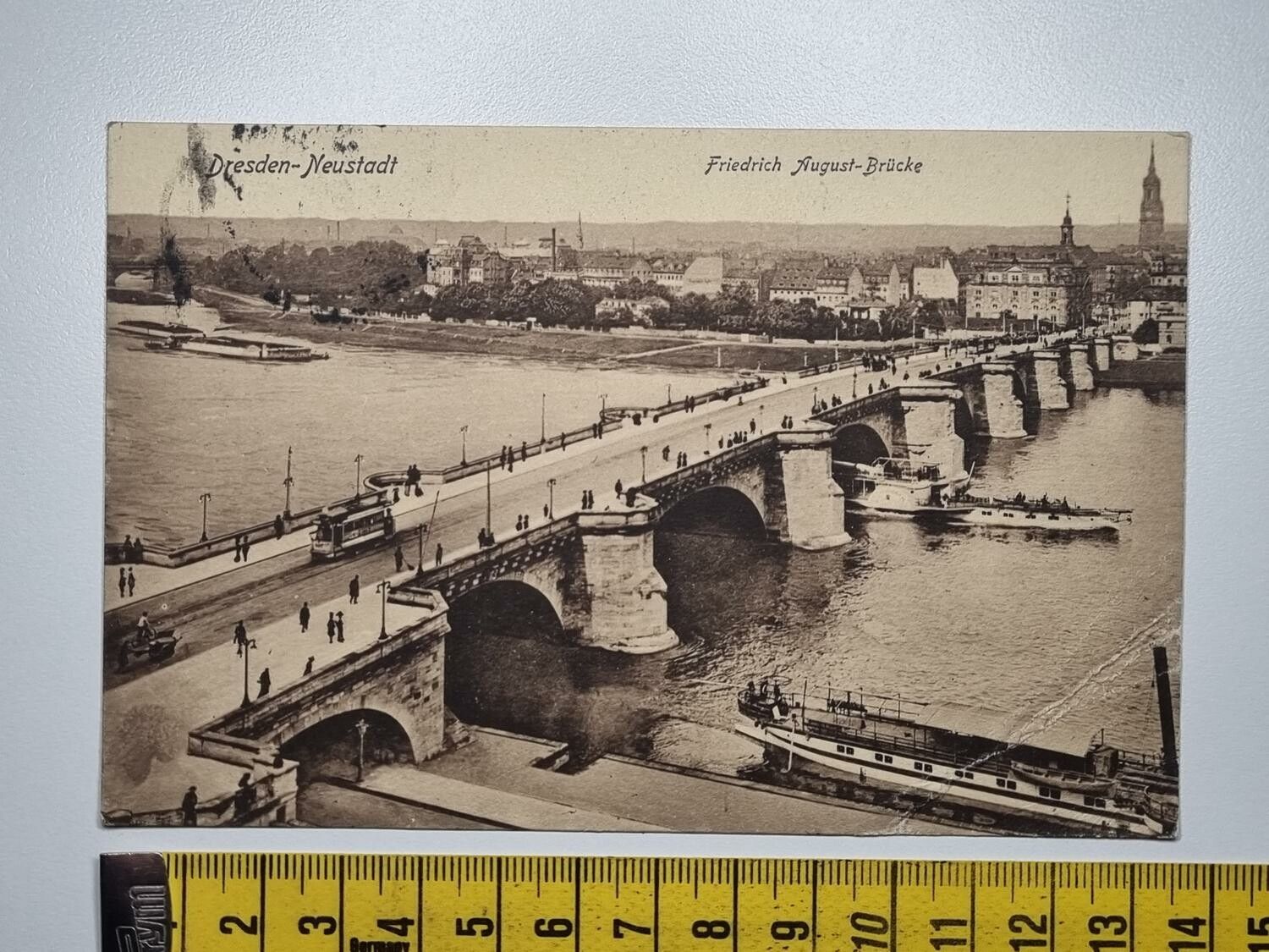 Äldre vykort, Dresden- Neustadt Friedrich August-Brücke, 1927