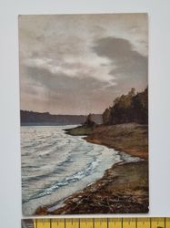 Äldre vykort, vatten vid strandkant