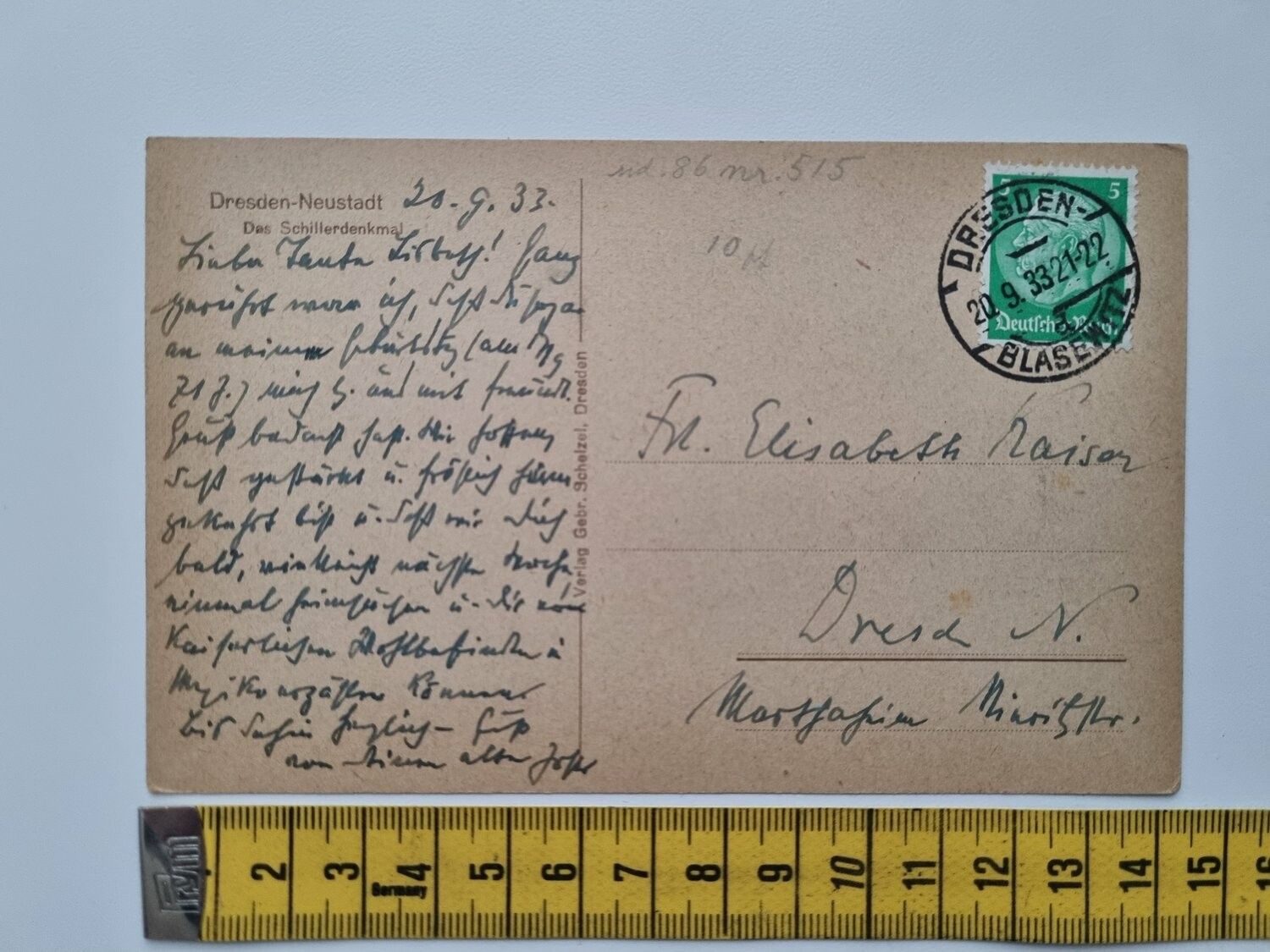 Äldre vykort, stämplat 1933