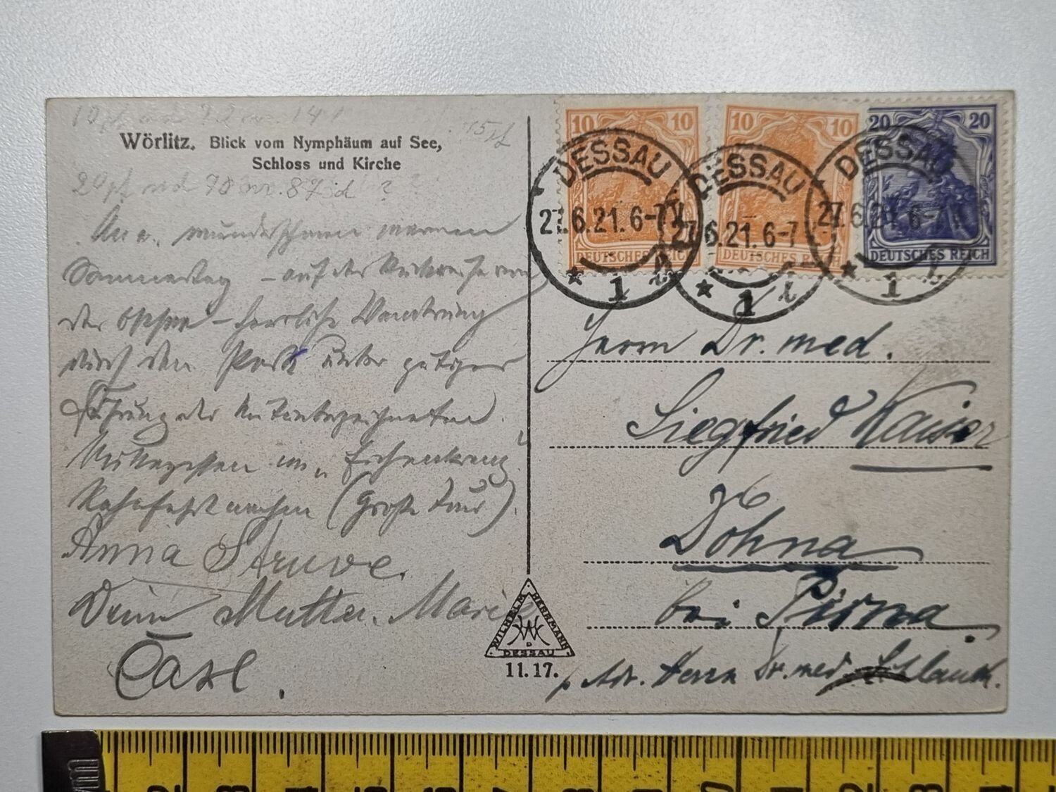 Äldre vykort, stämplat 1921
