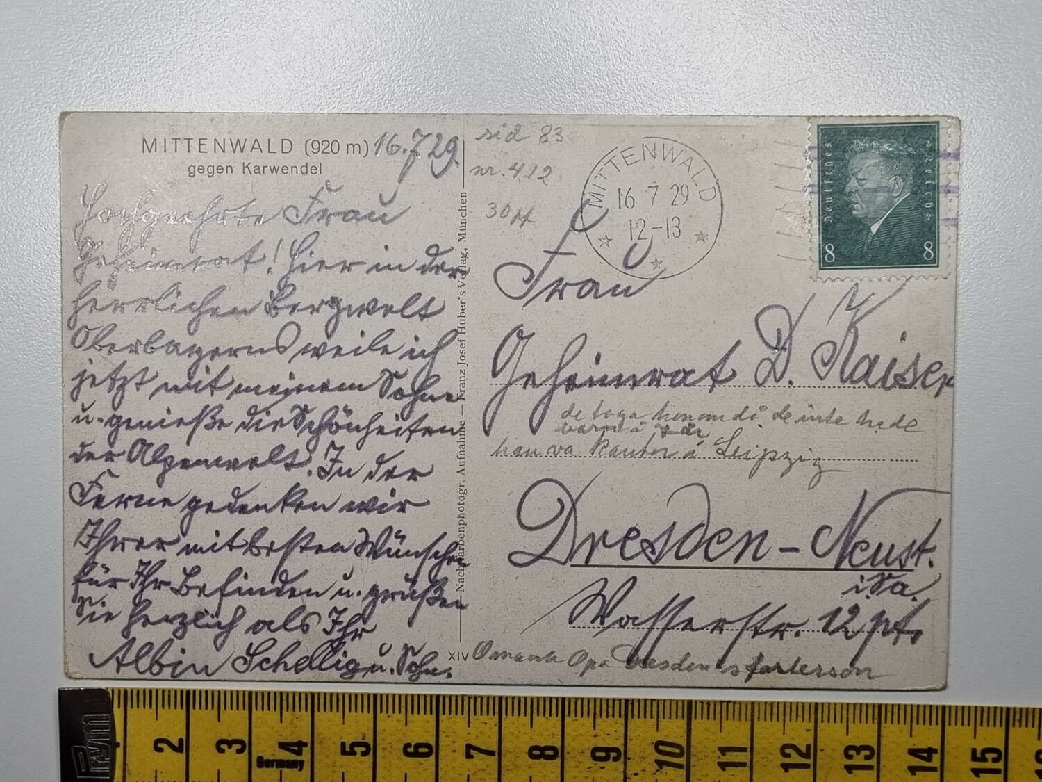 Äldre vykort, MITTENWALD a. Isar (920 m)