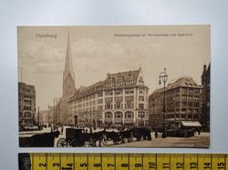 Äldre vykort, Hamburg Mõnkebergstrasse mit Versmannhaus und Stadt-Café