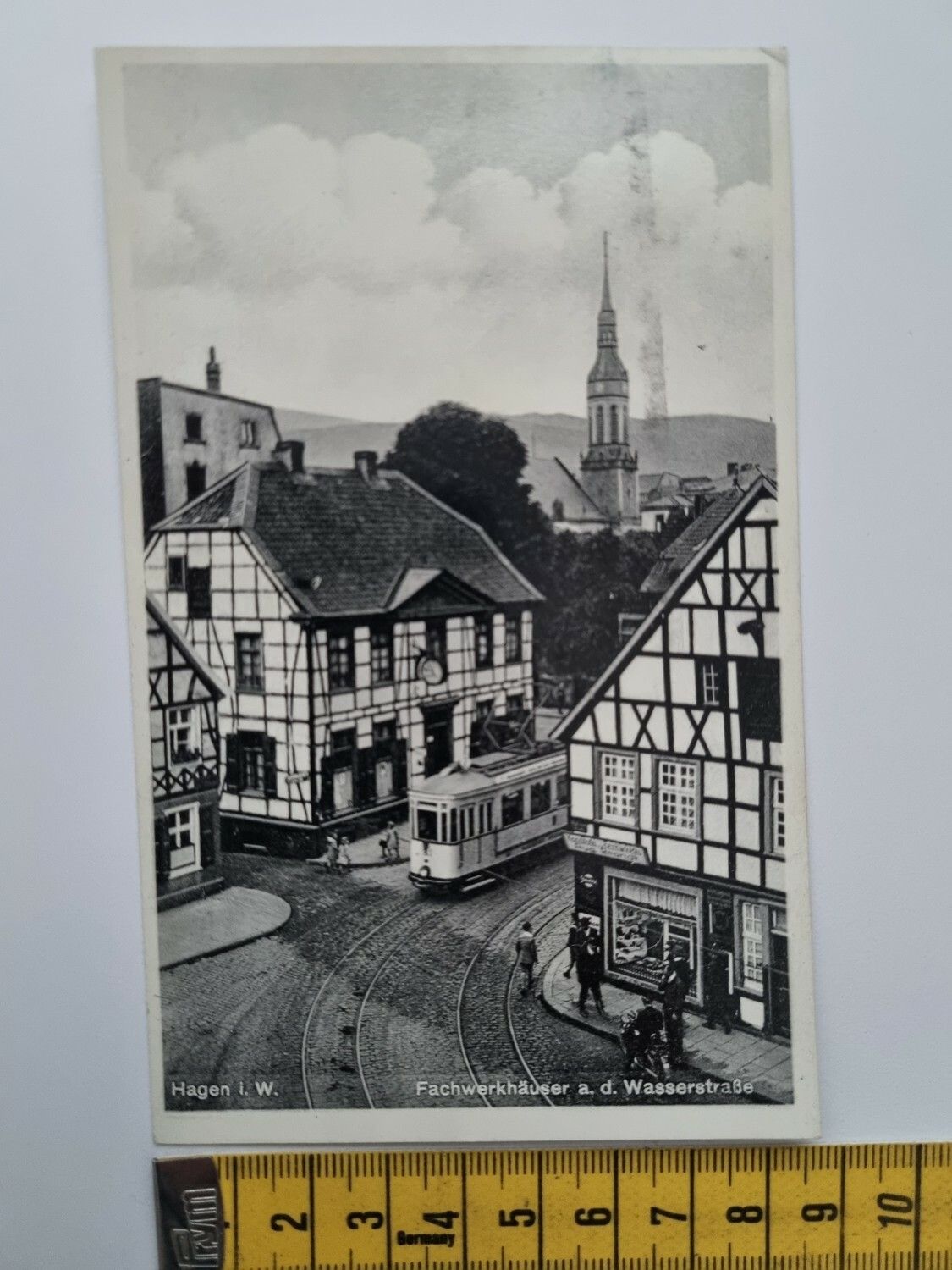 Äldre vykort, Hagen i. W. Fachwerkhäuser a. d. Wasserstraße