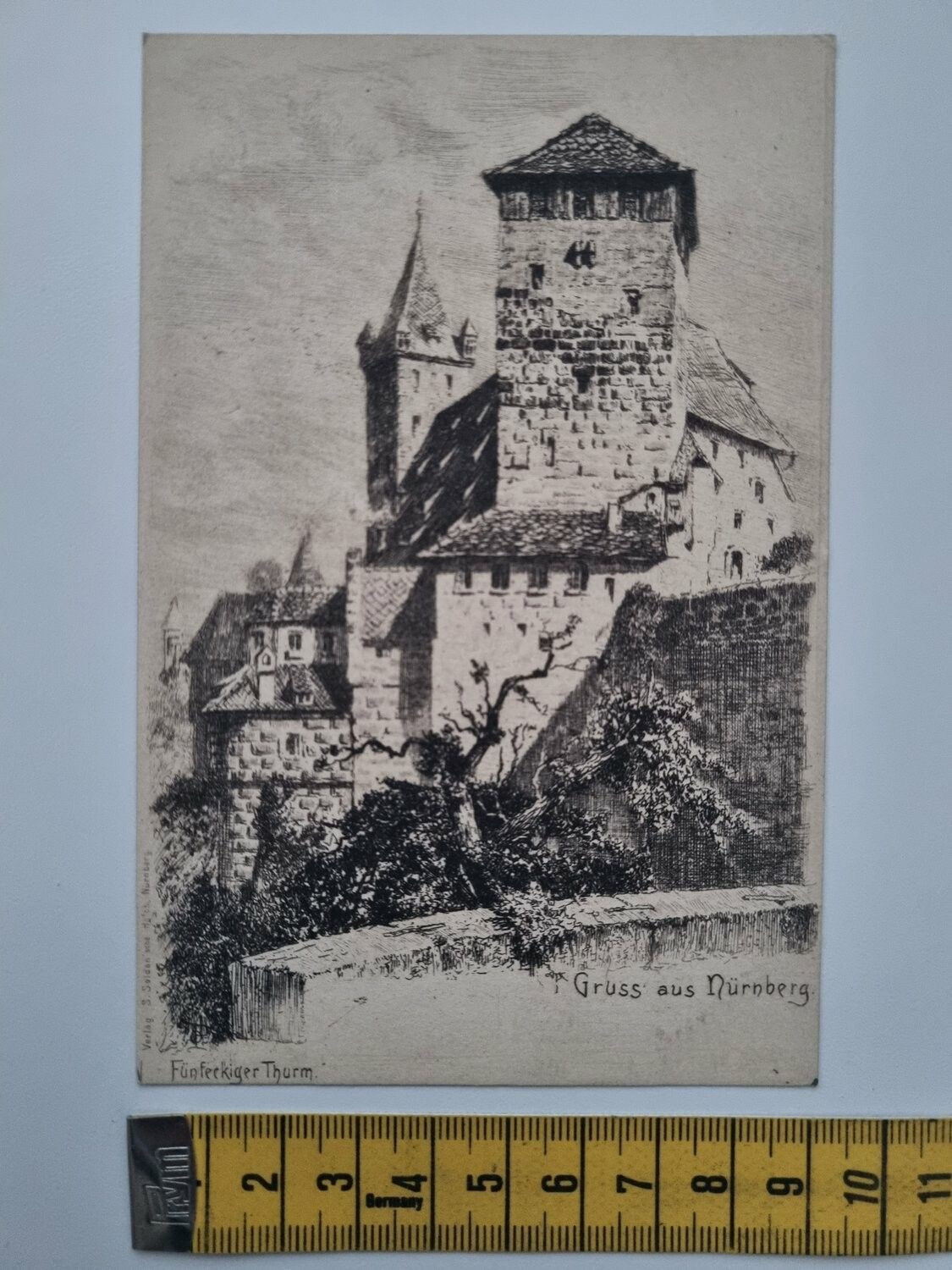Äldre vykort, Gruss aus Nurnberg, Fünfeckiger Thurm