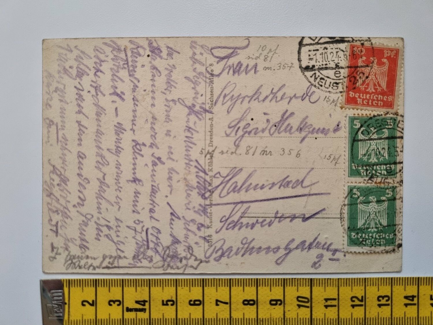 Äldre vykort, Dresden Weißer Hirsch, 1924