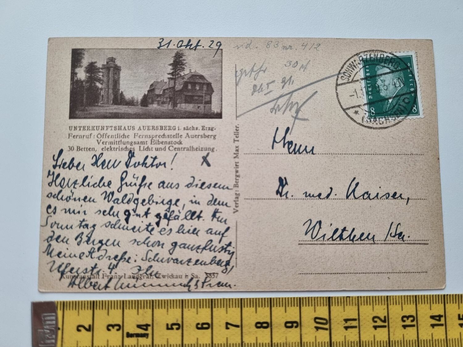 Äldre vykort, daterat 1929