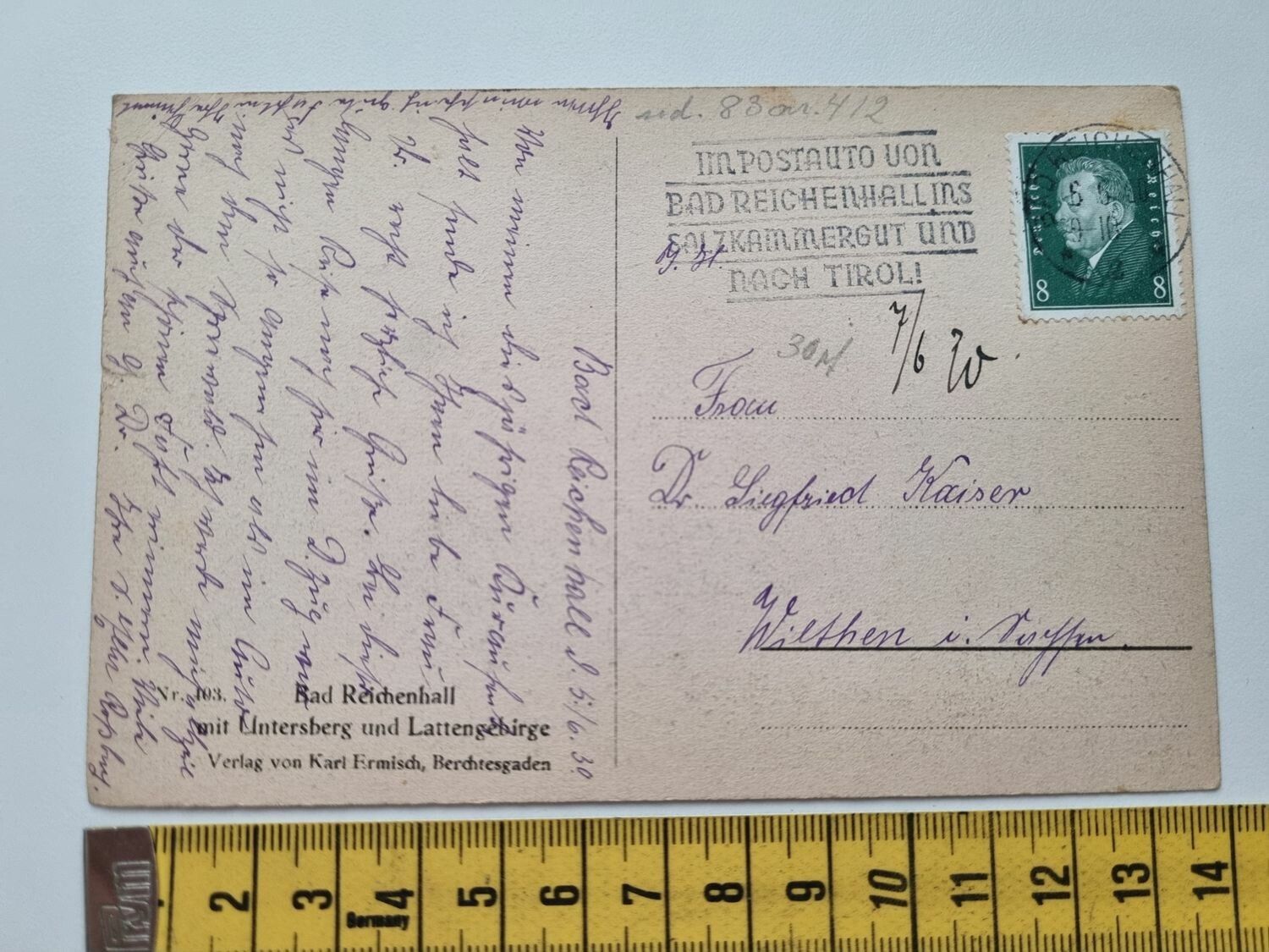 Äldre vykort, daterat 1930