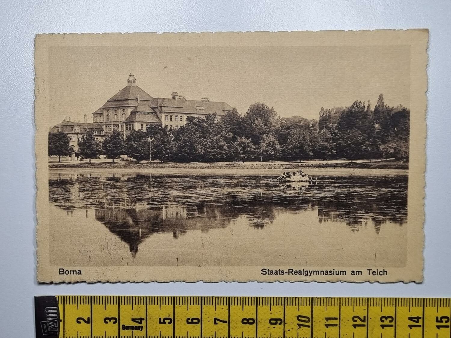 Äldre vykort, Borna Staats-Realgymnasium am Teich