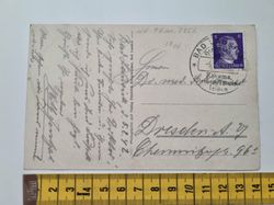 Äldre vykort, Bad Lausick med Adolf Hitler frimärke 6 pfennig