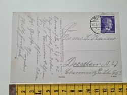 Äldre vykort, Adresserat Dresden med Adolf Hitler frimärke 6 pfennig