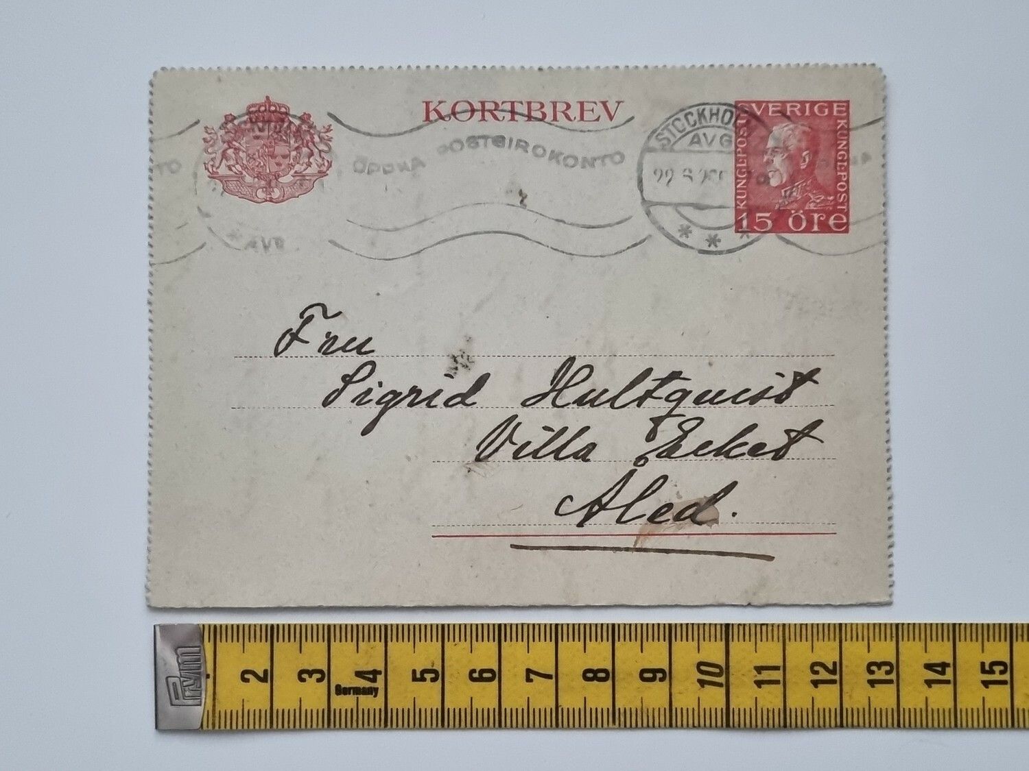 Äldre kortbrev, daterat 1929
