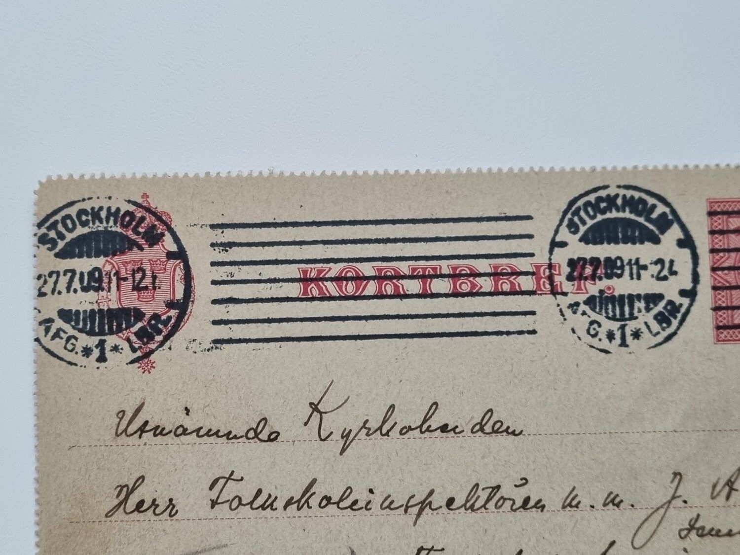 Äldre kortbrev, daterat 1909