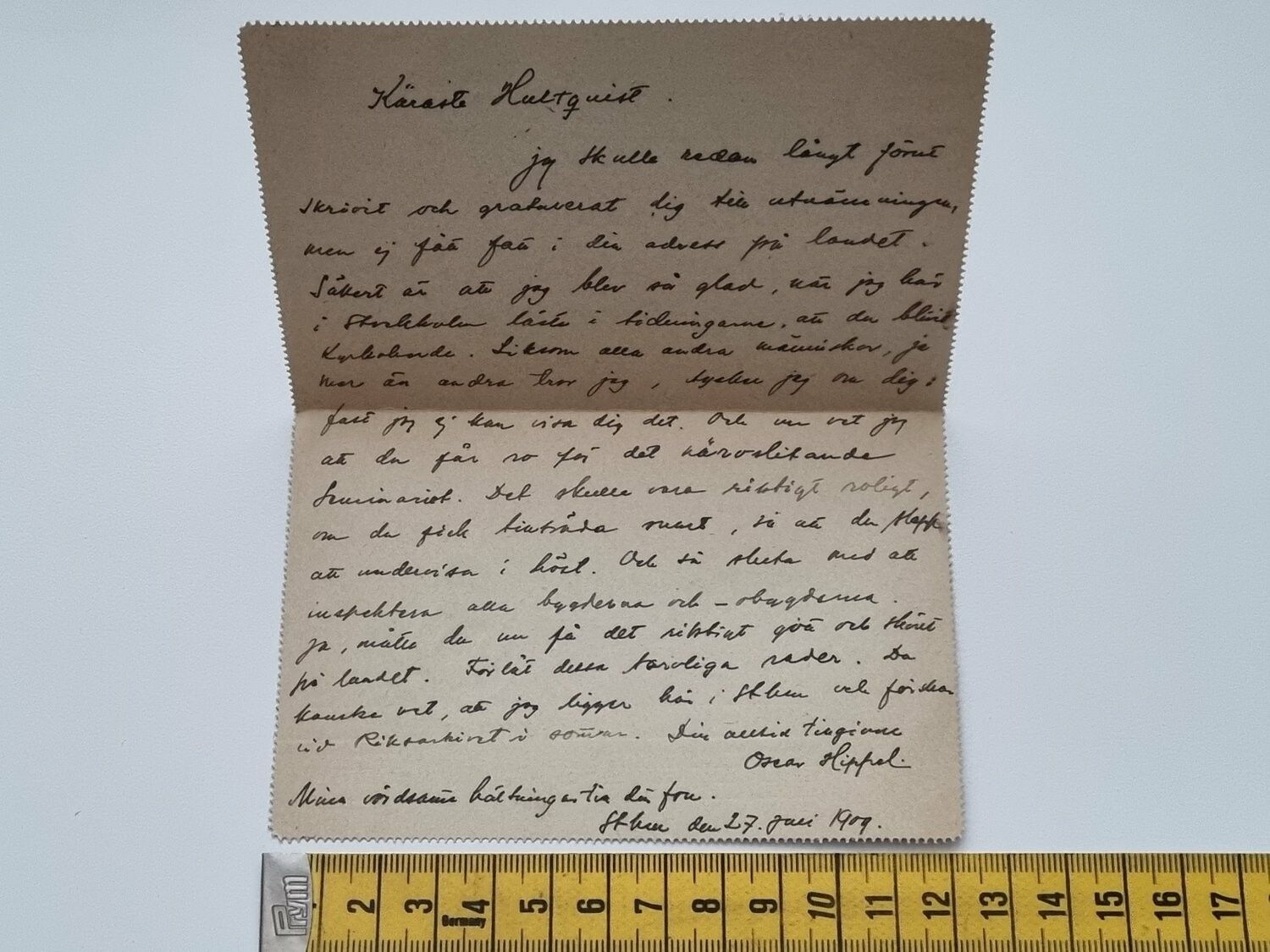 Äldre kortbrev, daterat 1909