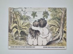 Vykort - Adam and Eve's first washing-day
