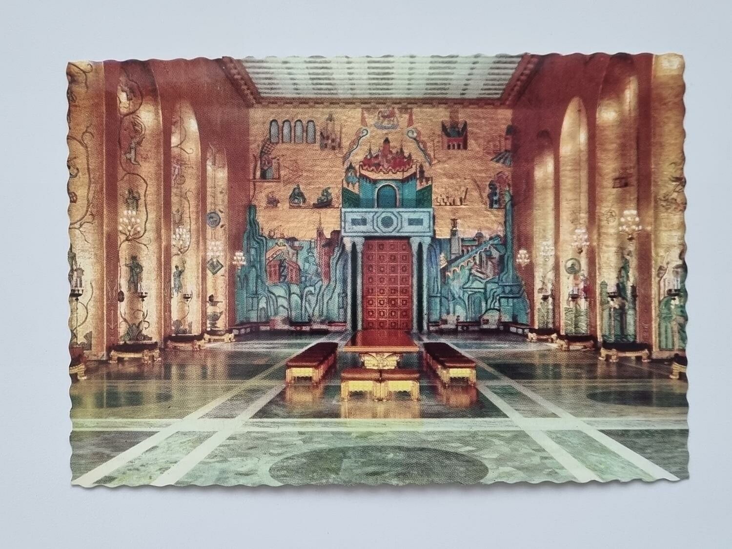Vykort - Stockholm. Gyllene Salen med mosaiker av Einar Forseth