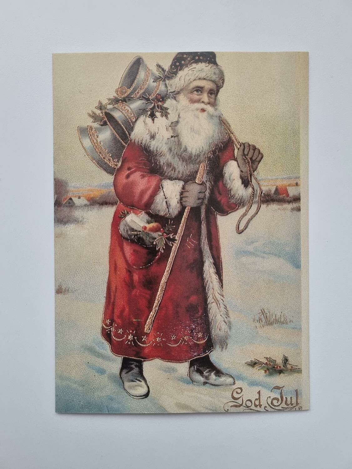 Vykort - Tomte med julbjällror (öppningsbart kort)