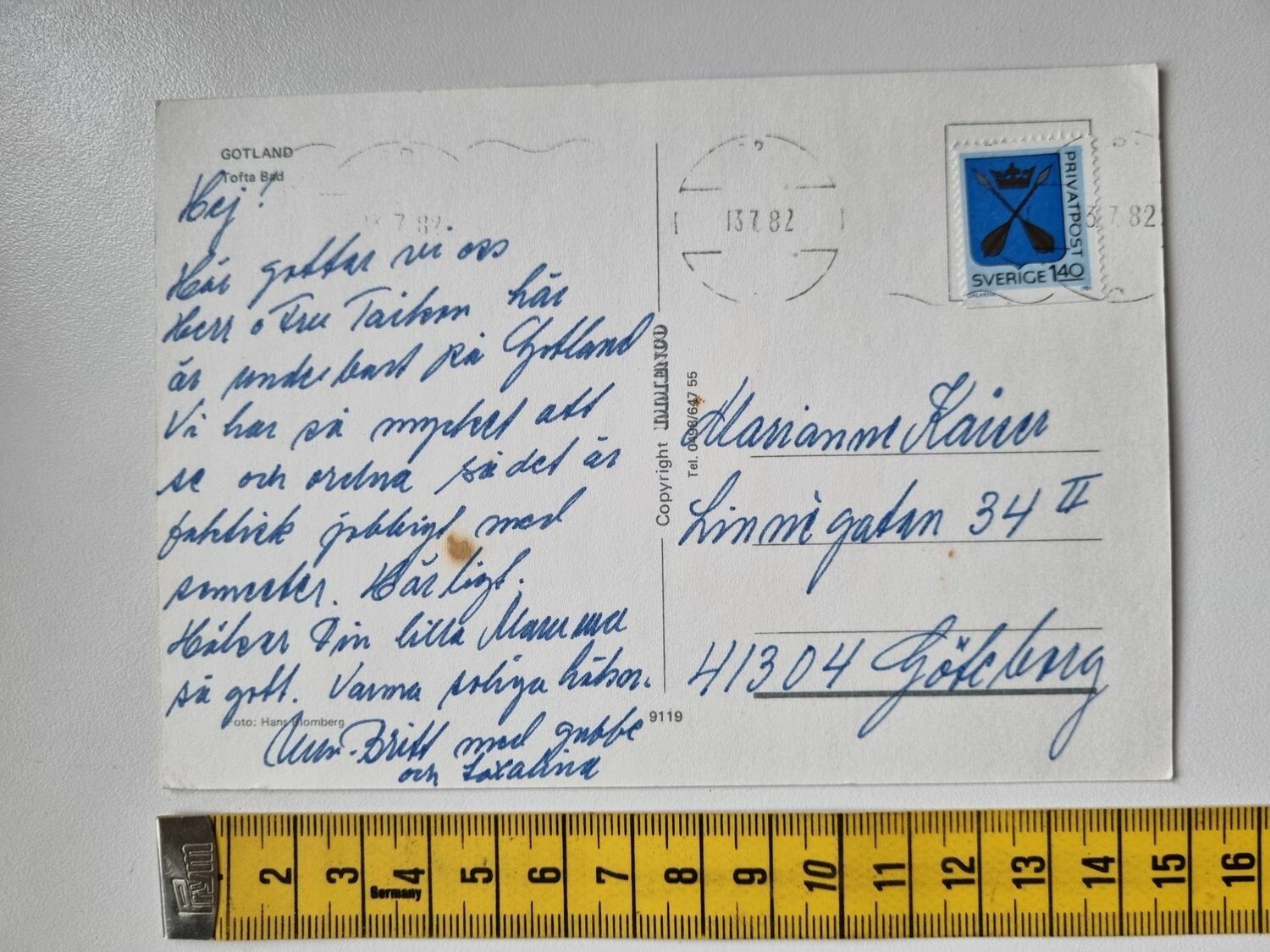 Vykort Tofta bad, Gotland. Stämplat 1982
