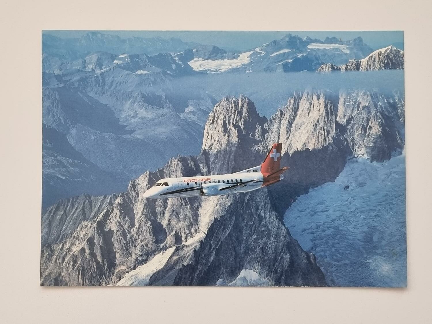 Vykort - Crossair's Cityliner over the French Alps, Saab Cityliner