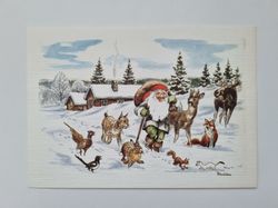 Vykort - Julkort, Rune Wenliden - Skogsdjurens jul
