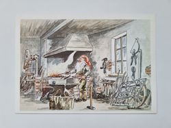 Vykort - Julkort, Rune Wenliden - Jul i smedjan